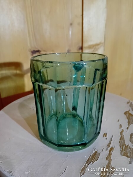 Old glass beer mug, teal color, 500 ml