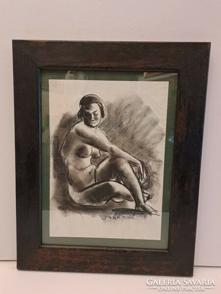 Rare! Early work! Kálmán szabó Gáborjáni (1897-1955) art-deco female nude dated 1923 ink painting