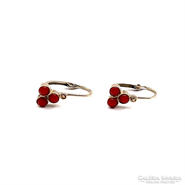 0178. Old girl's earrings with red stone