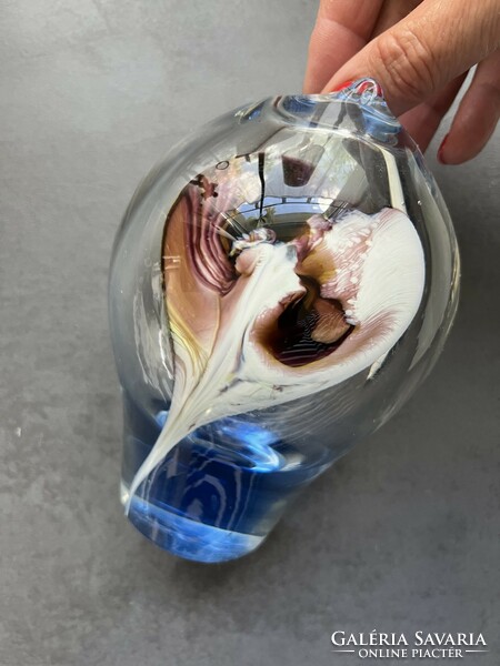 Thick-walled, pale blue modern artistic blown glass vase