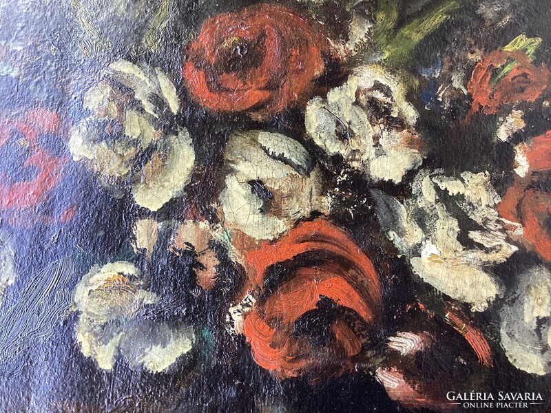 Still life with flowers, signed oil painting from the 19th century.