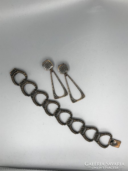 Industrial art bracelet and earrings, clip modernist jewelry set