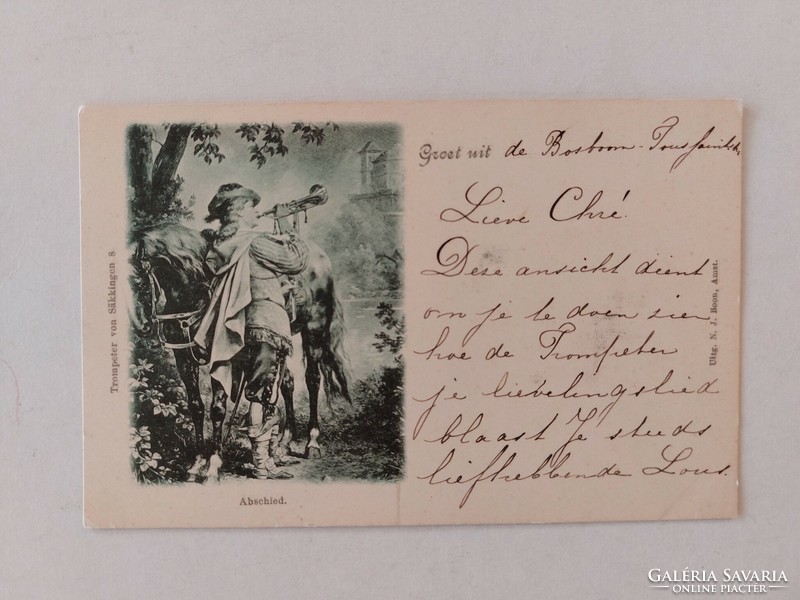 Postcard litho with a man's horse