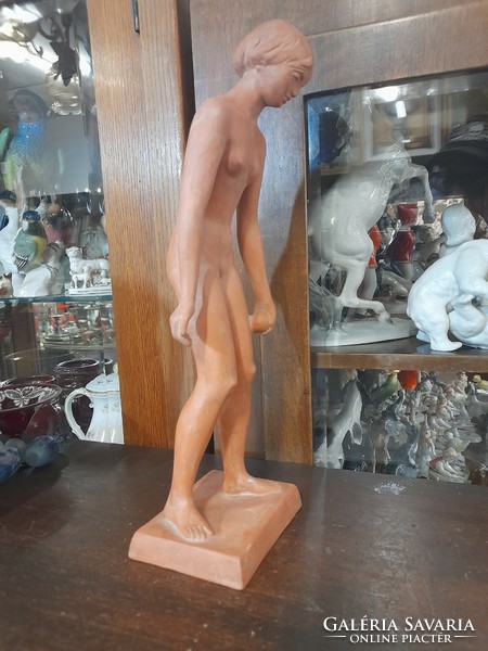 László Deák 1926-1970, female nude ceramic terracotta sculpture, small sculpture. 33 Cm.