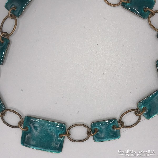 Applied art fire enamel turquoise necklace, jewelry