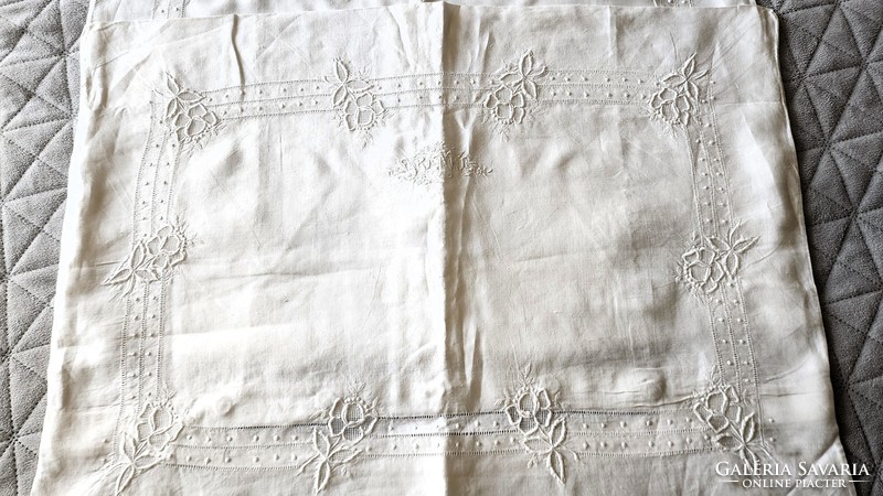 Art Nouveau decorative pillow pillow pair Irén -ke inscription embroidered embroidery 1908 precious Hungarian handwork