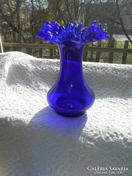 Art Nouveau bright royal blue glass vase 19 cm