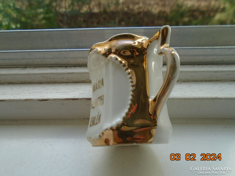 Antique Mary's hermit farewell souvenir gilded embossed rectangular fine porcelain small cup