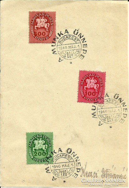 Alkalmi bélyegzés = A MUNKA ÜNNEPE (1946. MÁJ.1., BP.114.)