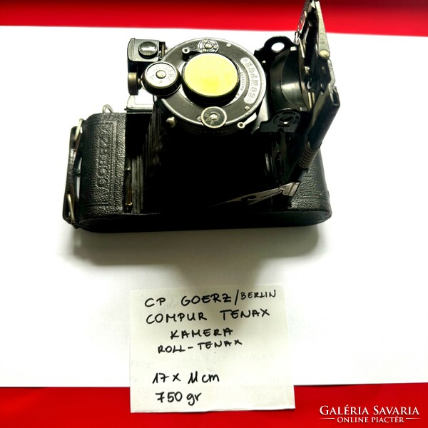 Goerz Roll-Tenax kettős kihuzatós fényképezőgép, Compur – Tenax Kamera 17 x 11 cm, +eredeti bőr tok