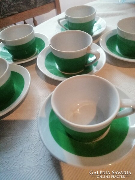 Hollóházi zöld fehér káves csésze 6 darab