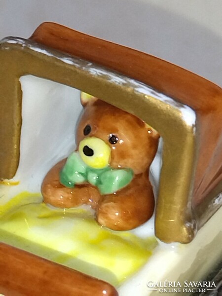 Fairy-like beautiful porcelain jewelry holder box pram with teddy bear