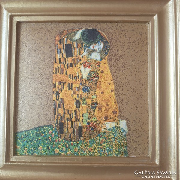 Klimt Csók című képe, decoupage álló kép,  falikép, kézműves termék