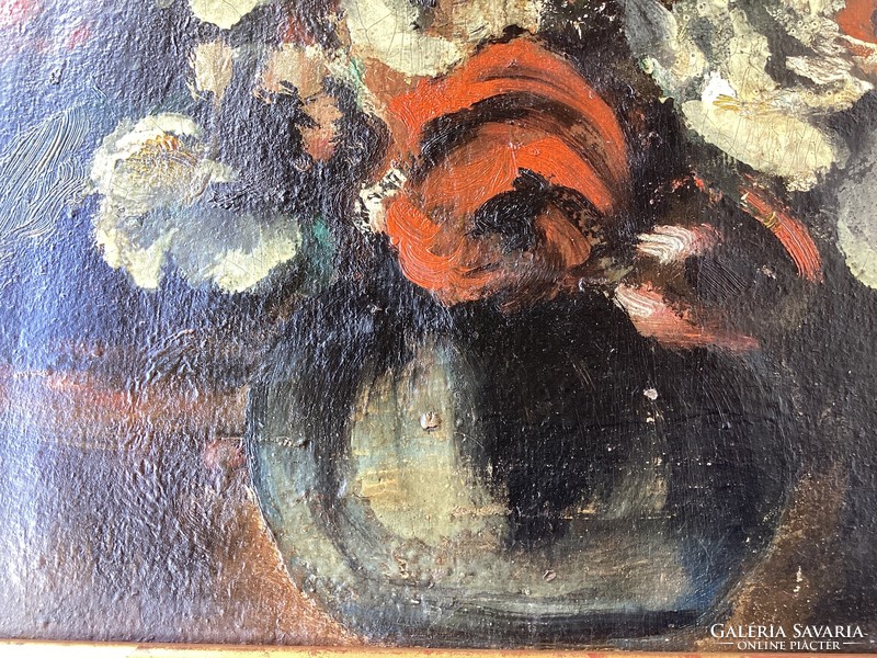 Virágcsendélet , szignózott olajfestmény a 19. századból .