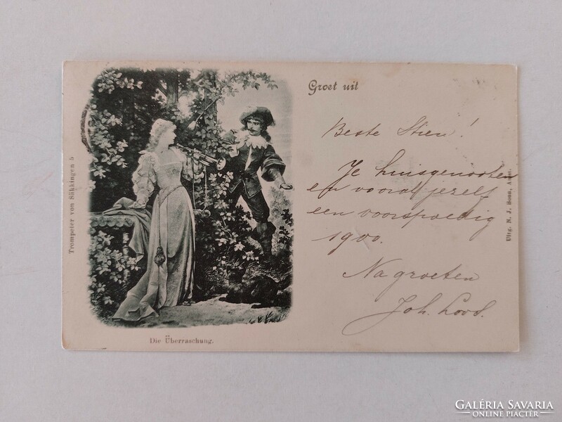 Postcard 1899 couple in love