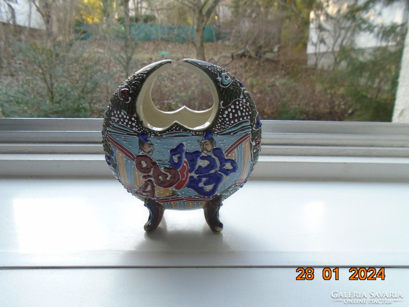 Antik Kézzel festett Imari Satsuma moriage jelenetes Hold váza