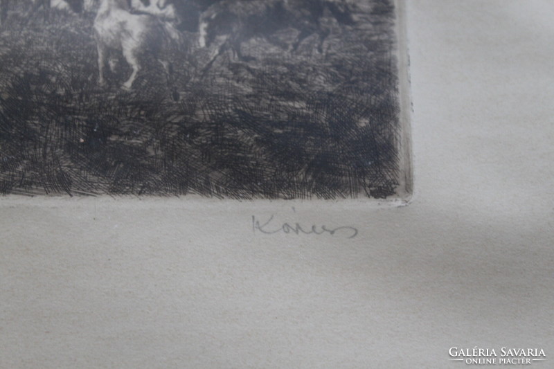József Korusz black and white etching: 