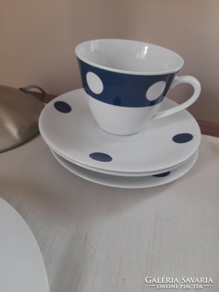 Vintage blue and white polka dot Bavarian breakfast set