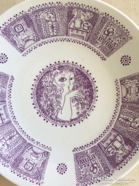 Zsolnay porcelain wall plate, bowl reminiscent of the drawings of Endre Szasz (42)