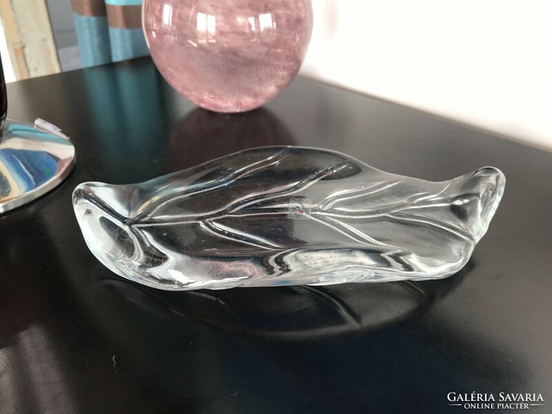 Handmade, glass bowl in the shape of a leaf, marked (302)