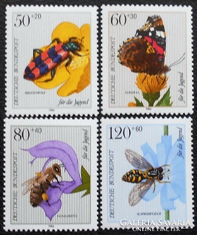 N1202-5 / Germany 1984 for youth : insects and flowers stamp series postal clearance