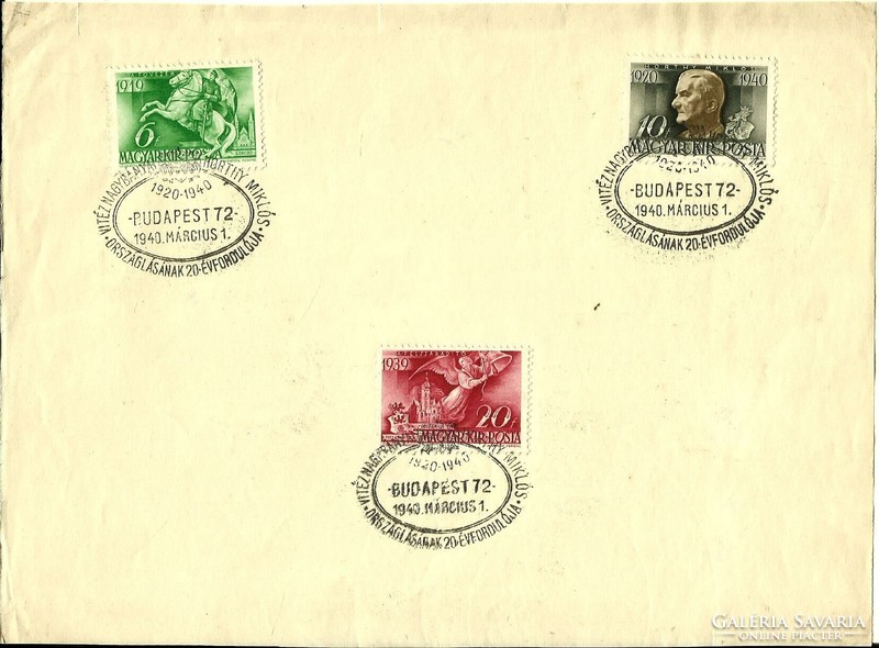 Occasional stamp = 20th year of the reign of the brave Miklós Horthy of Nagybánya. (March 1, 1940, Bp. 72)
