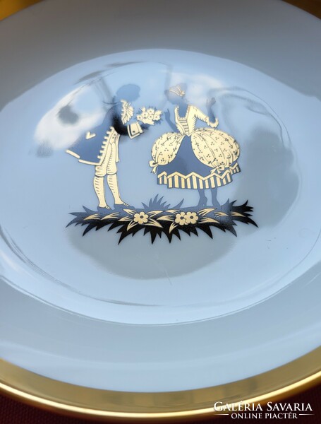 Fürstenberg német barokk árnyjelenetes porcelán ritka tányér kínáló tál asztalközép dísztányér arany