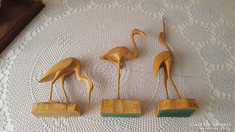 Hand carved, 3 types of wooden birds