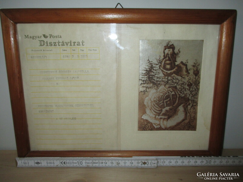 Hungarian Post decorative telegram in a glazed frame