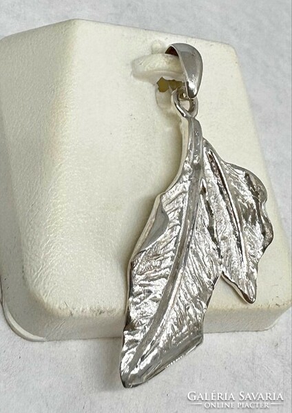 Silver leaf pendant, vintage style 925 silver jewelry