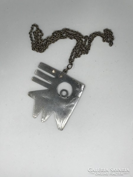 János Percz (1920-2000): fish pendant on a chain, silver-plated metal, marked unique chain