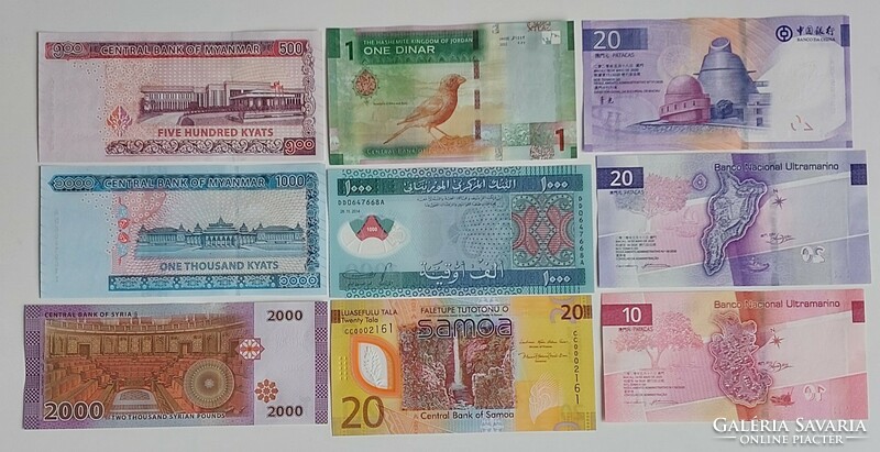 9 different unc banknotes