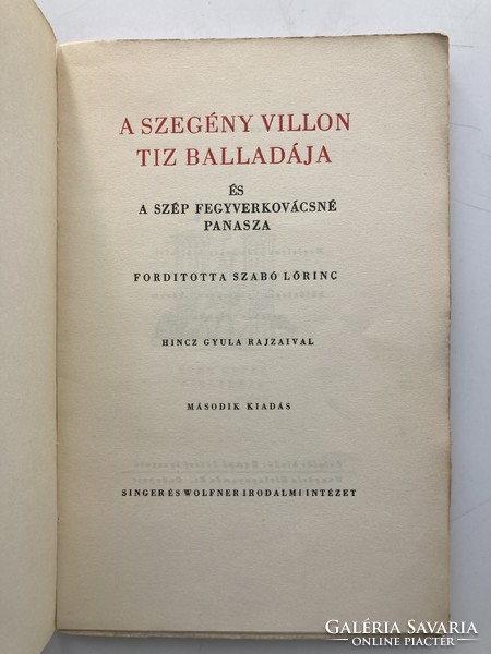 A szegény Villon tíz balladája, 1940 / Hincz Gyula rajzaival - Bibliophil kiadvány