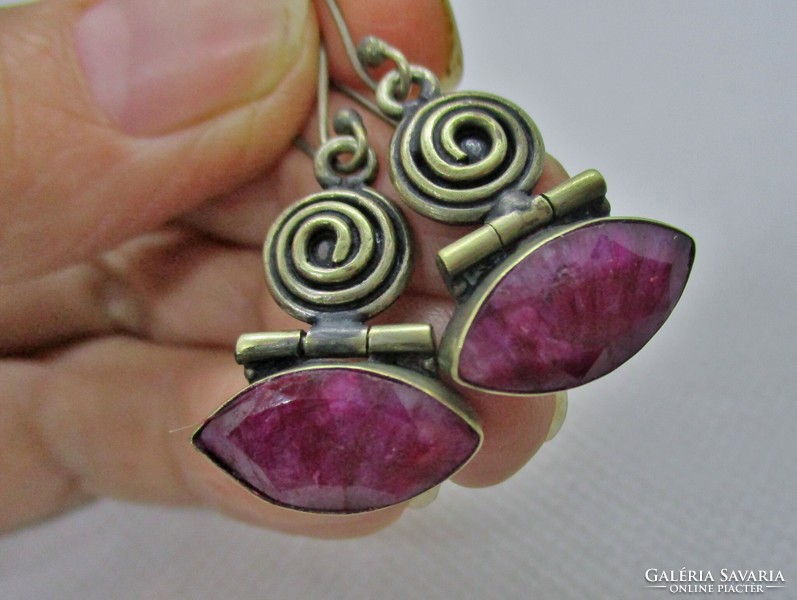 Old handmade earrings with ruby stones