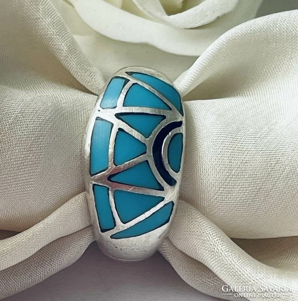 Goldsmith's silver ring with a natural turquoise stone