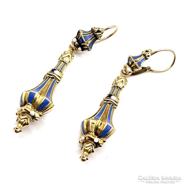0139. Biedermeier gold earrings with enamel