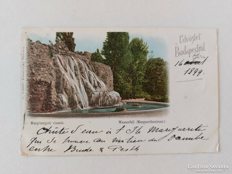 Képeslap Budapest 1899 Margit-szigeti vízesés