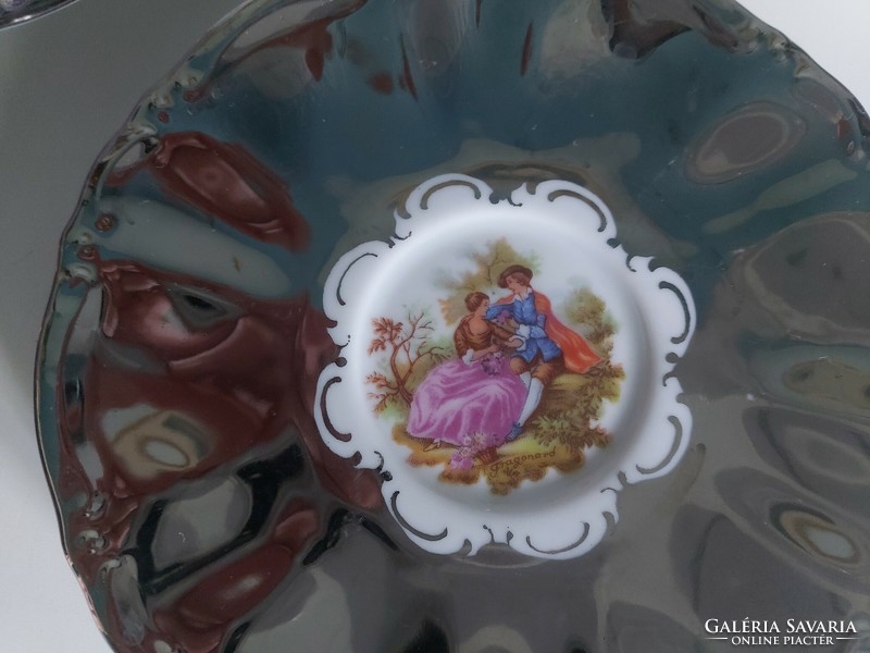 German, Bavarian very shiny, chrome silver colored, spectacular porcelain coasters, 3 pcs