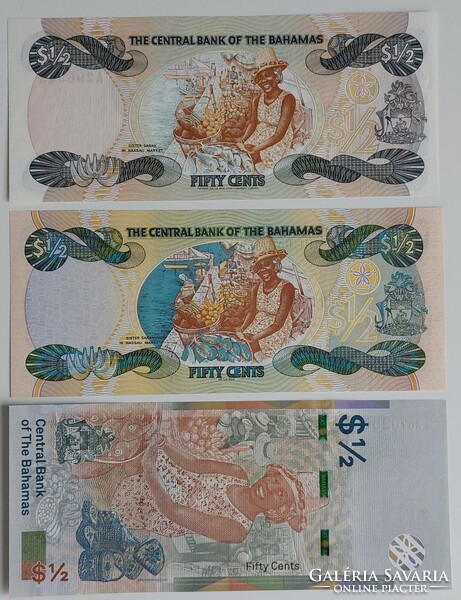 3 db Bahama-szigetek 1/2 dollár UNC bankjegy