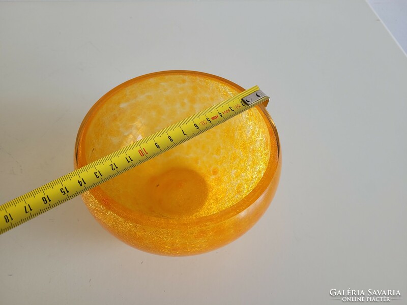 Retro Karcagi Berekfürdői repesztett narancssárga fátyolüveg tál mid century üveg kínáló