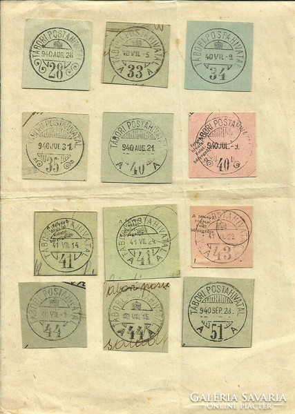 Alkalmi bélyegzés = TÁBORI POSTAHIVATAL BÉLYEGZÉSEK  (12 db, 1940.)