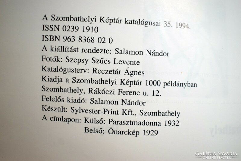 A Tóth Sándor emlékkiállítás , Szombathely , Pápa 1994 , kiállítás bemutató katalógus könyv füzet