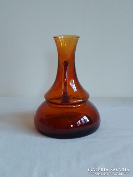 Old amber brown colored glass pouring pitcher vase special shape, flawless 17 cm