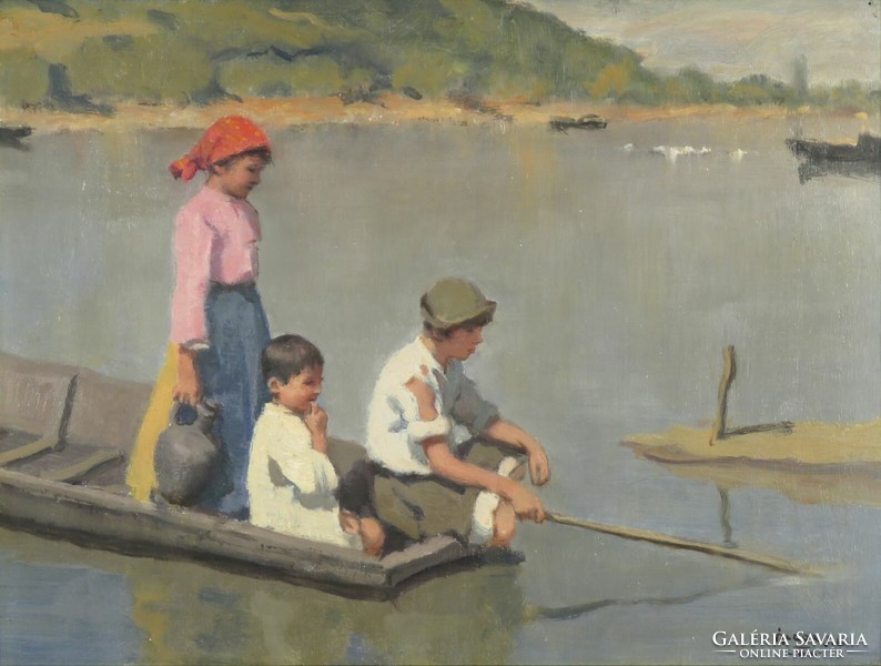 János László Áldor: children in a boat, 1924