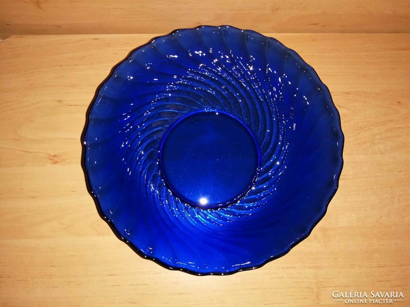 Francia glcoloc retro kék üveg kínáló tál - átm. 23 cm (7p)