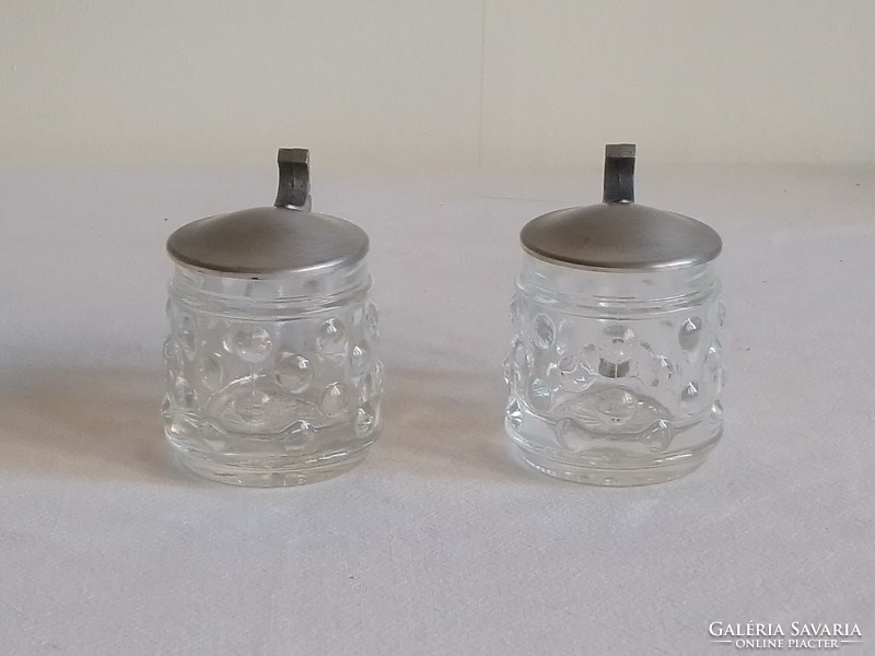 Two small mini metal lid German cast glass beer schnapps krigli mugs marked bmf 70s