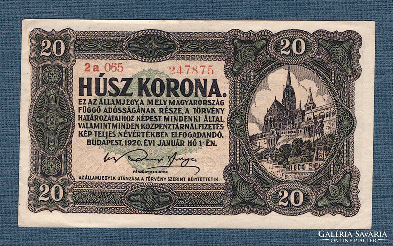 20 Korona 1920 light basic print without dot between serial number aunc
