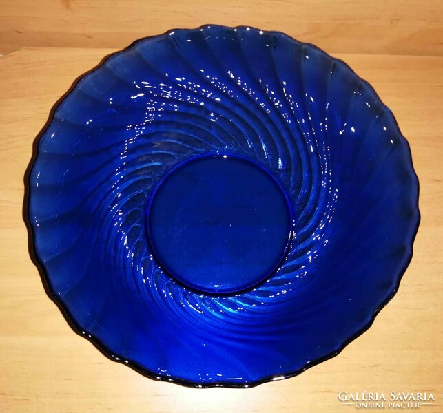 Francia glcoloc retro kék üveg kínáló tál - átm. 23 cm (7p)