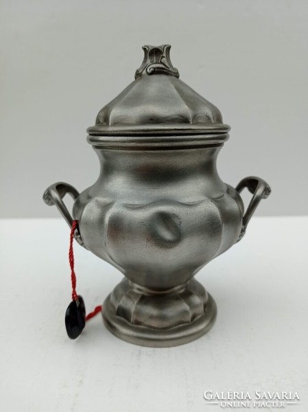Marked Italian pewter box with lid, urn