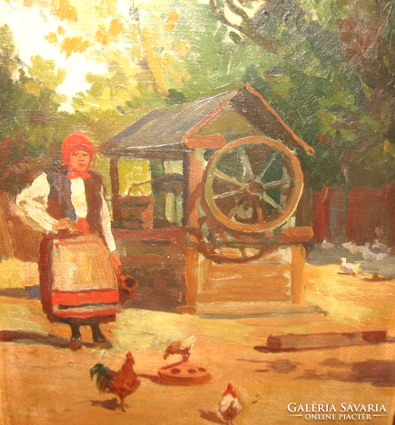 Guaranteed original Zórád Géza /1896-1962/ painting: girl at the wheelhouse